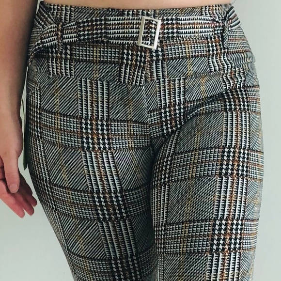 NWT belted high waisted plaid skinny pants - Picture 2 of 8